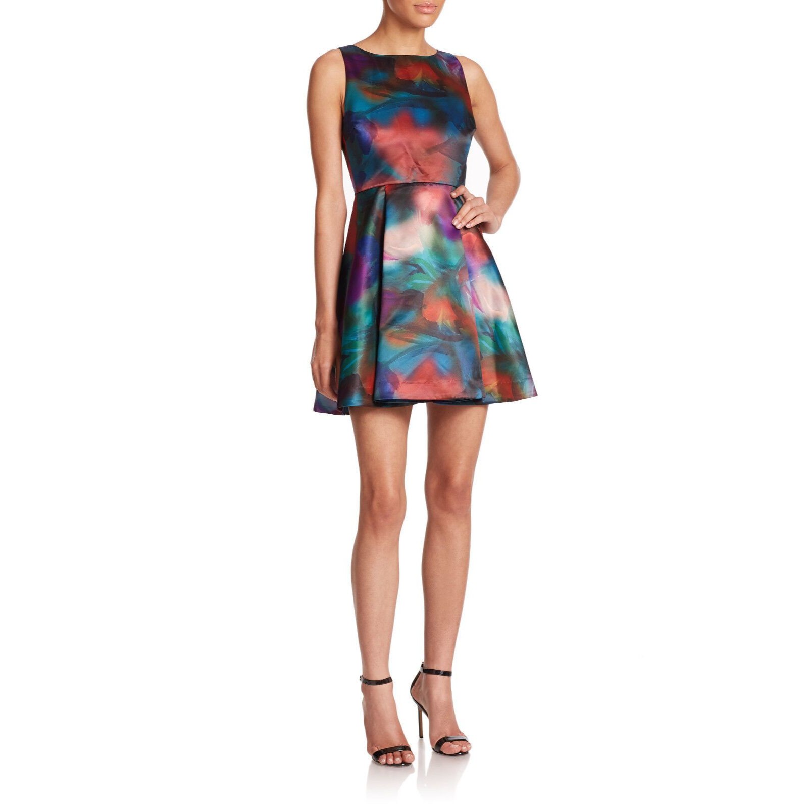 New Womens 10 Nwt Designer Dress Alice + Olivia Watercolor Dress Lace Back Prett